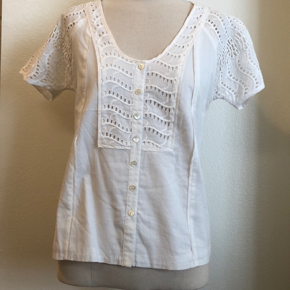 J.crew short sleeve embroidered eyelet blouse
